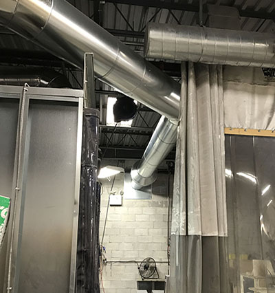 Ductwork installed by C&C Mechanical for Millworks Custom Manufacturing in Toronto, Ontario.